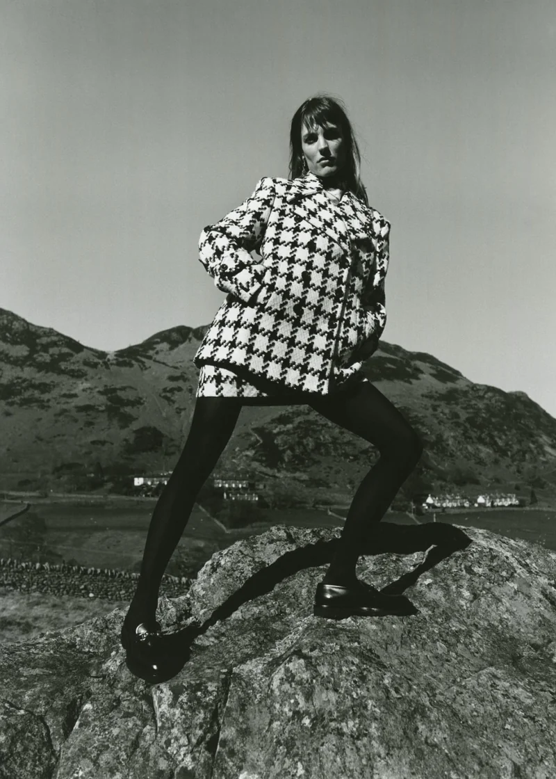 Black and white houndstooth jacket and skirt
